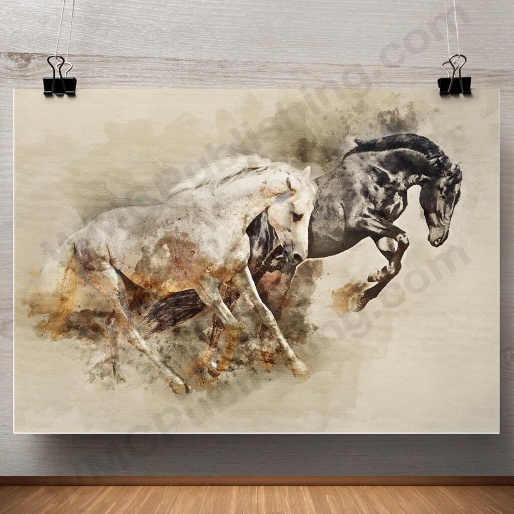 Black and White Horses Wall Art Print