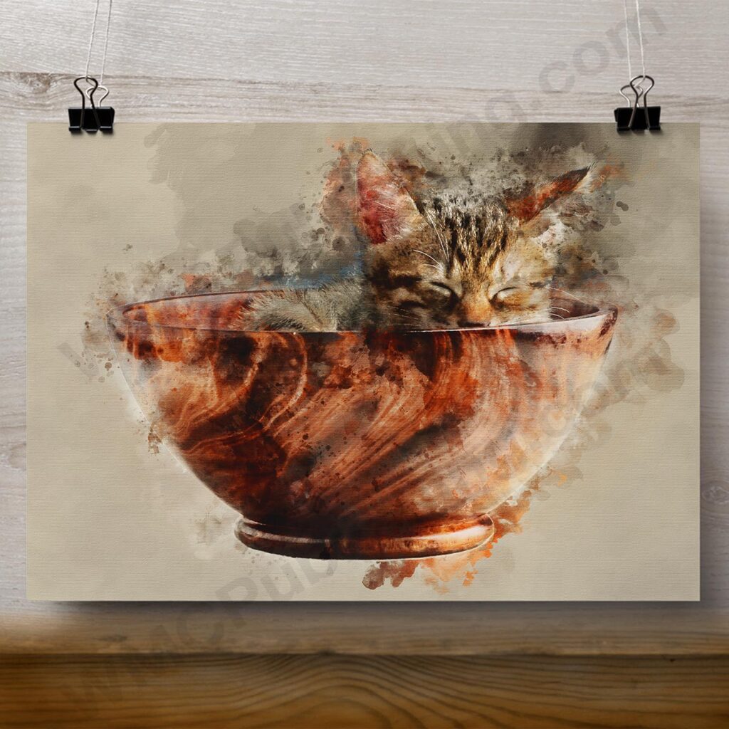 Kitten in a Bowl Wall Art Print