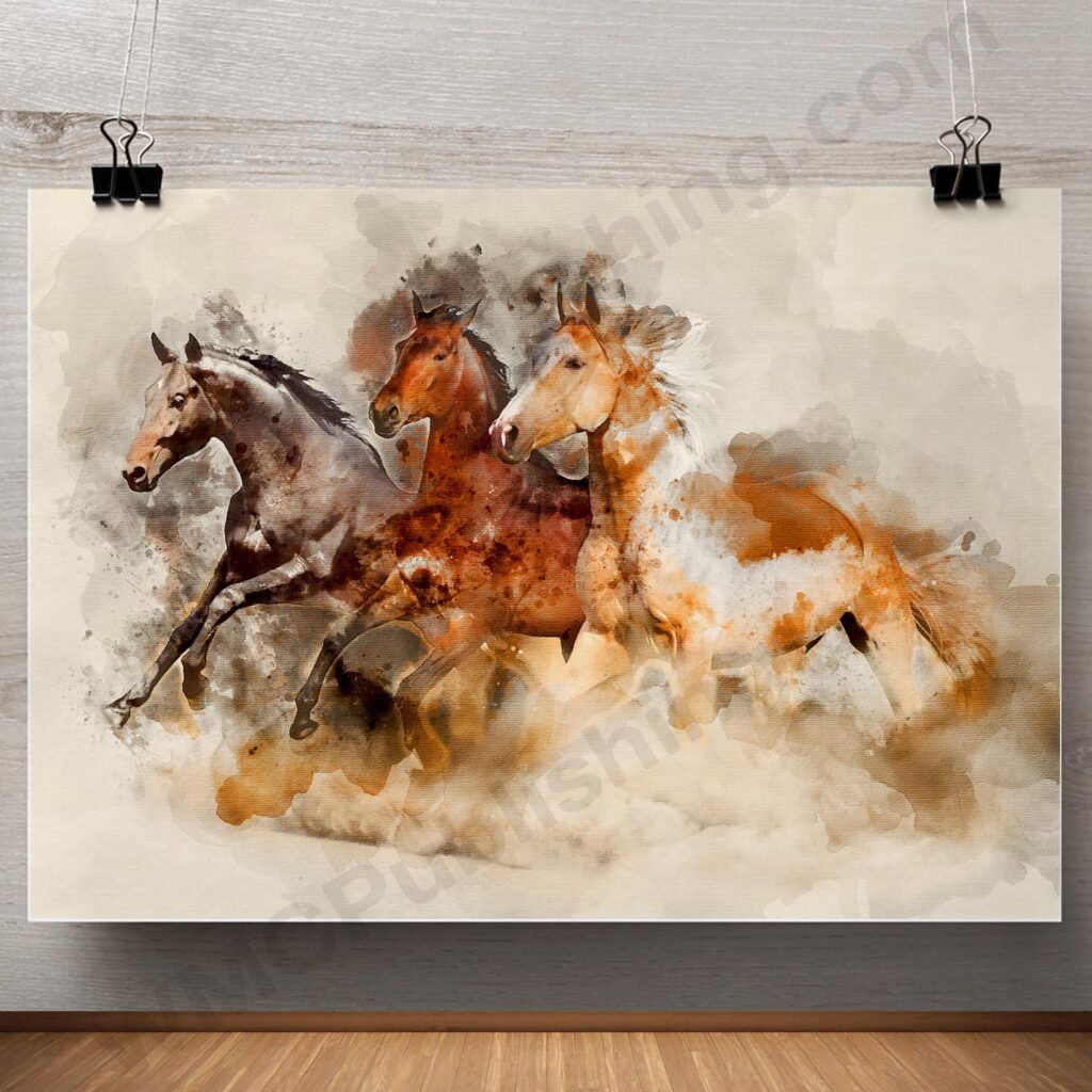 Three Galloping Horses Wall Art Print
