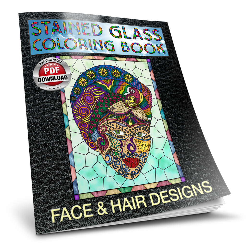 Face & Hair Designs - Stain Glass Coloring Books for Adults