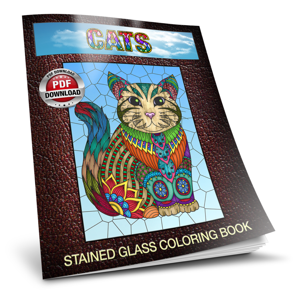 Cats - Stain Glass Coloring Books for Seniors