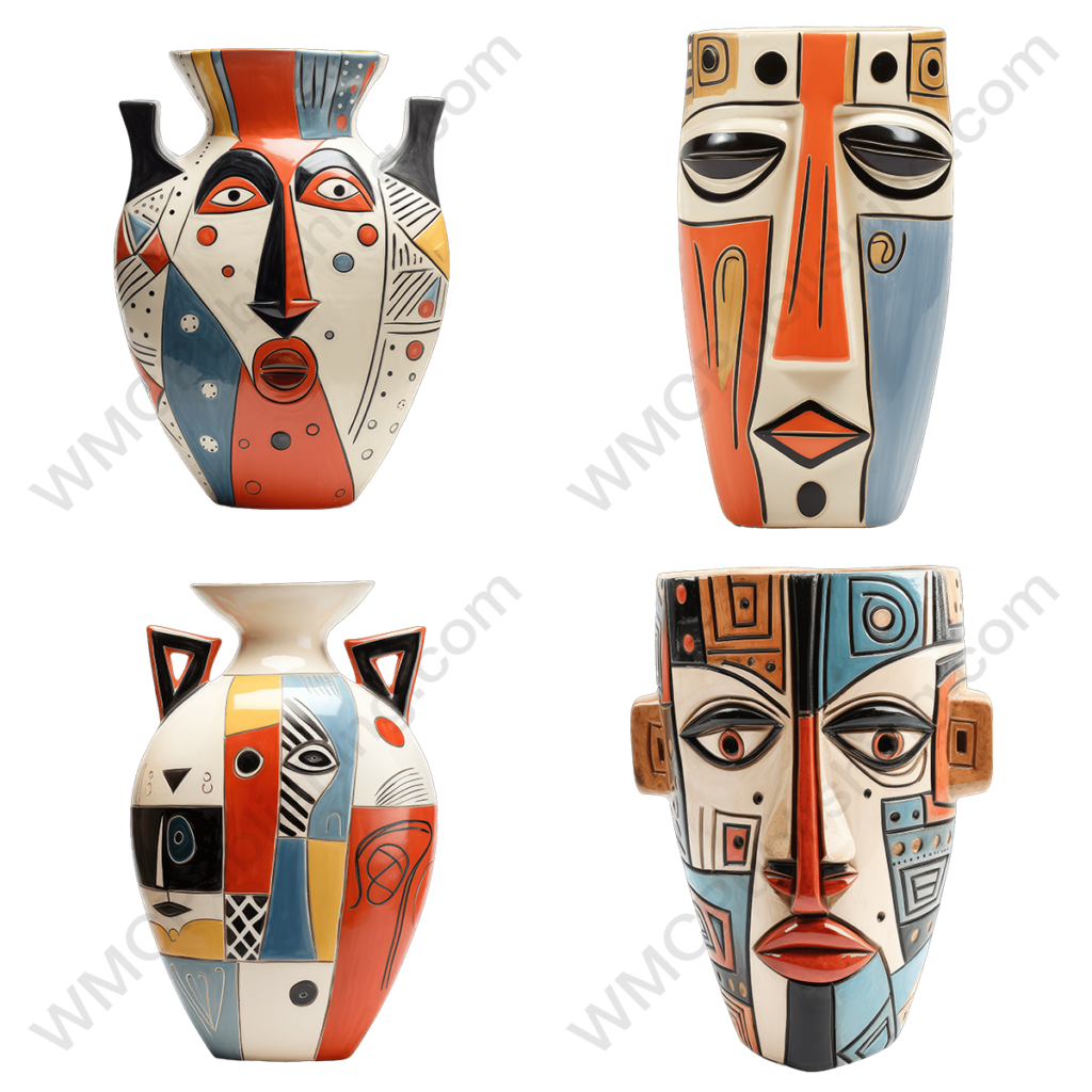 Bohemian Style Ceramic Cubist Vases Set 2
