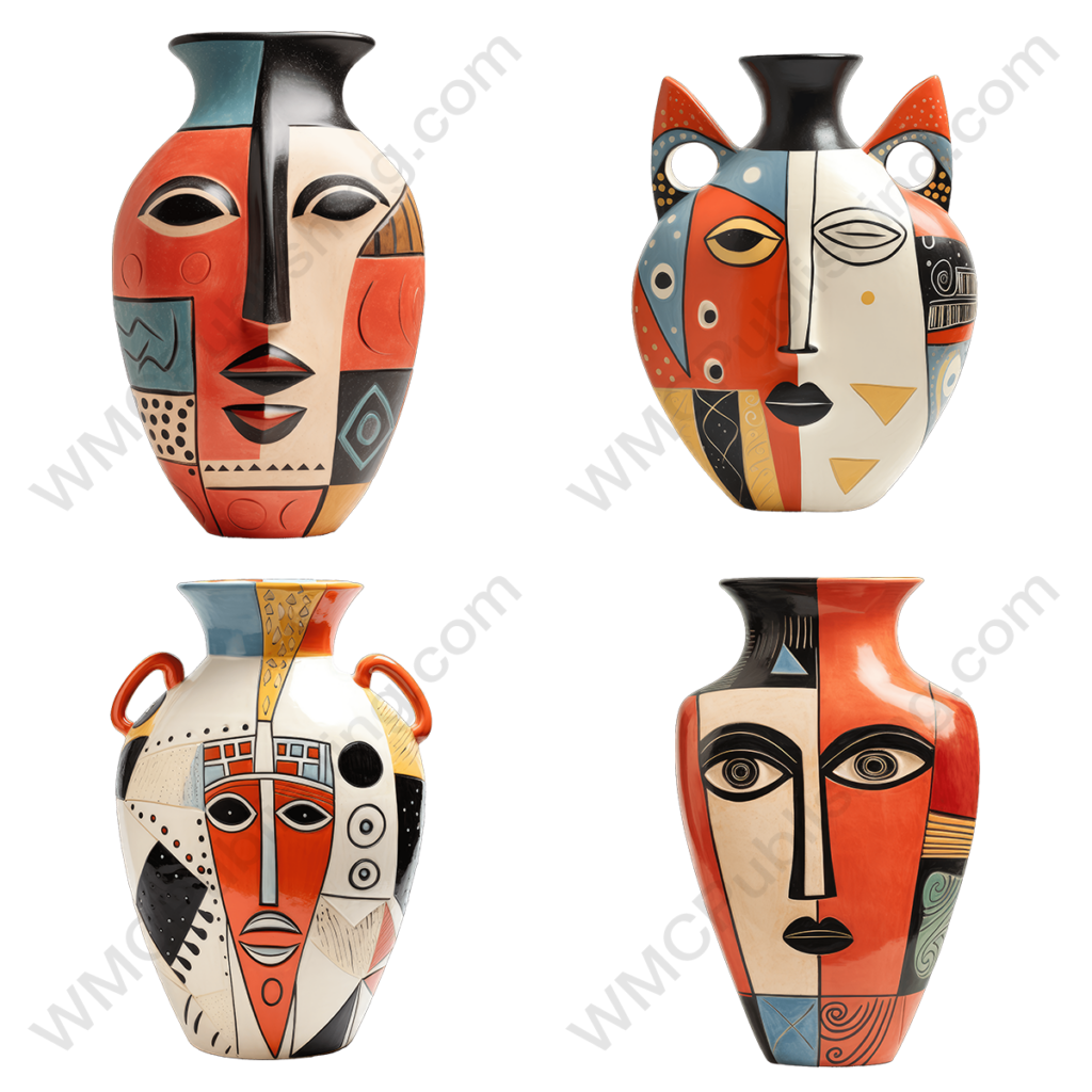 Bohemian Style Ceramic Cubist Vases Set 3