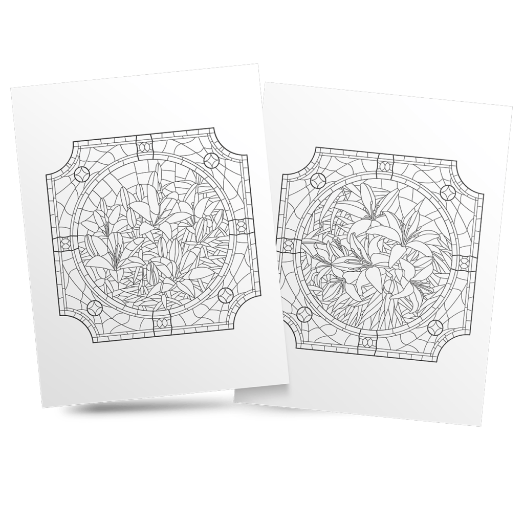 Stained Glass Flower Coloring Book 1