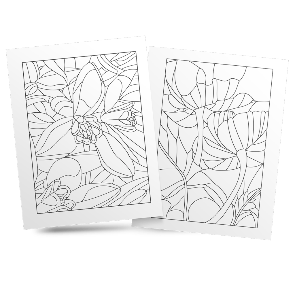 Stained Glass Flower Coloring Book 2