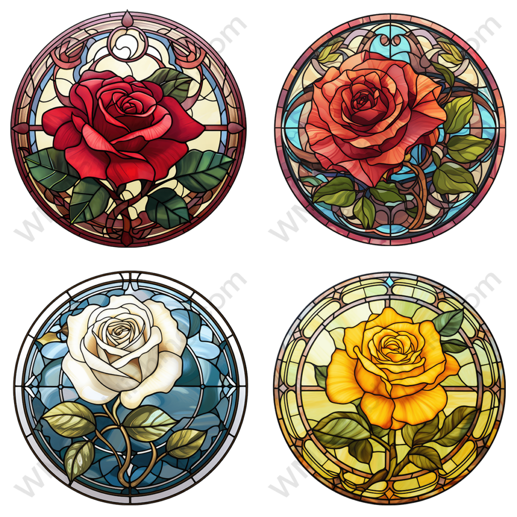 Circular Stained Glass Flower Windows