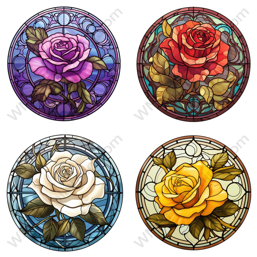 Circular Stained Glass Flower Windows