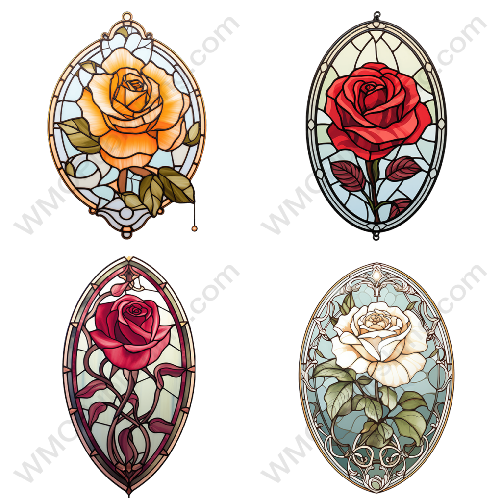 Oval Stained Glass Flower Windows