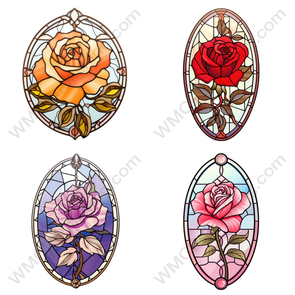 Oval Stained Glass Flower Windows