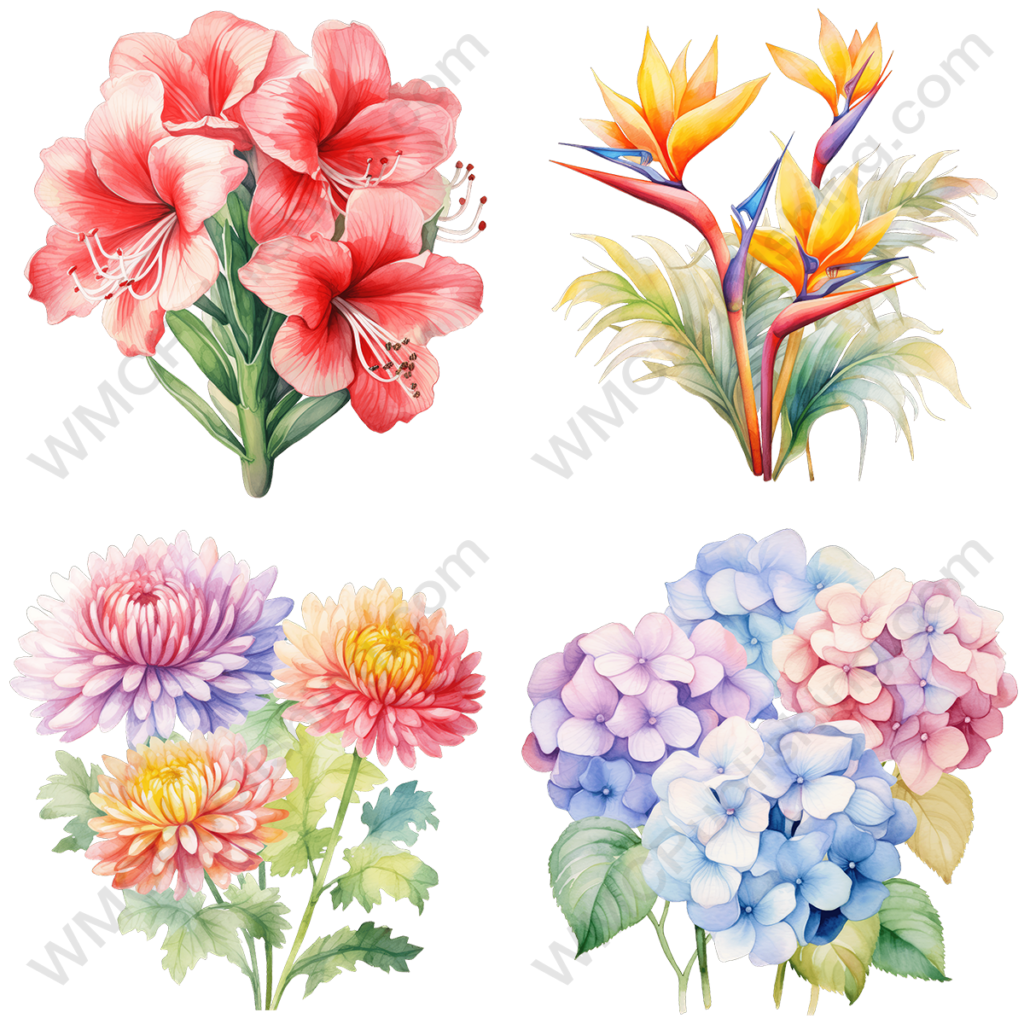 Pastel Watercolor Flowers Set 1