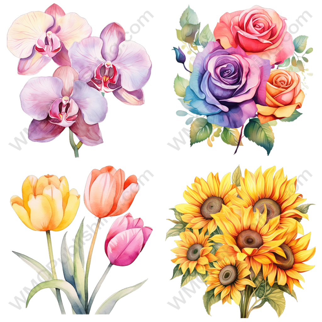 Pastel Watercolor Flowers Set 4