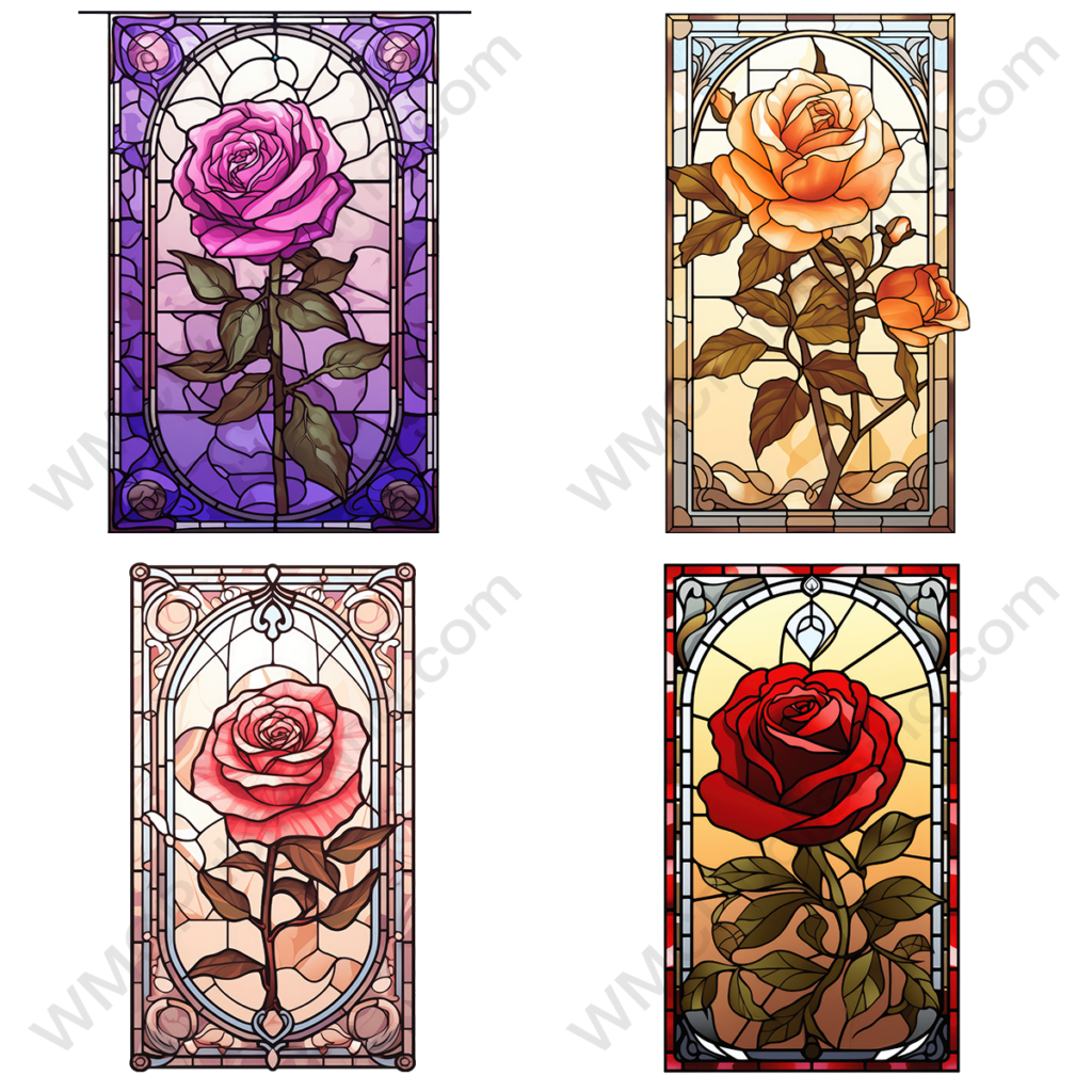 Rectangular Stained Glass Flower Windows