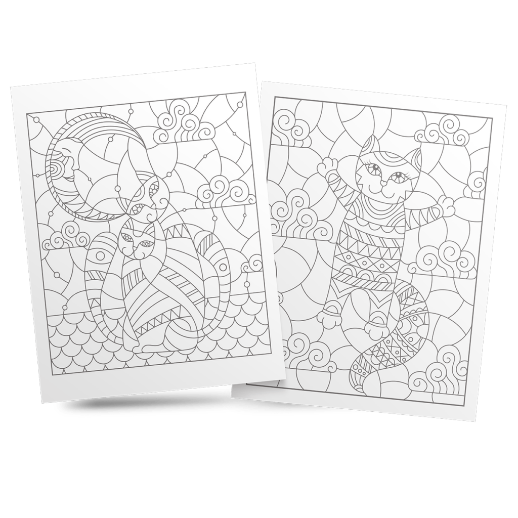 Stained Glass Cat Coloring Book 1
