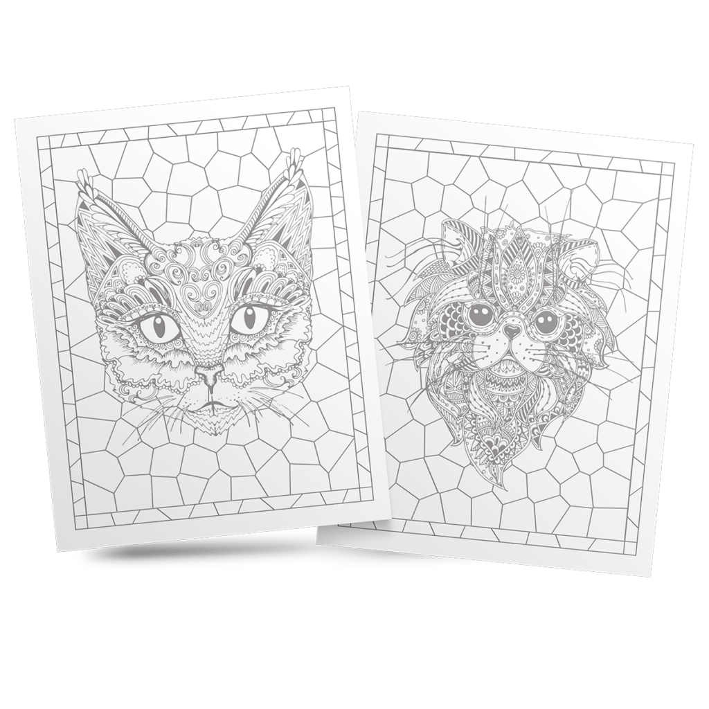 Stained Glass Cat Coloring Book 2
