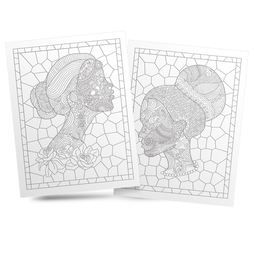 Stained Glass Face and Hair Coloring Book
