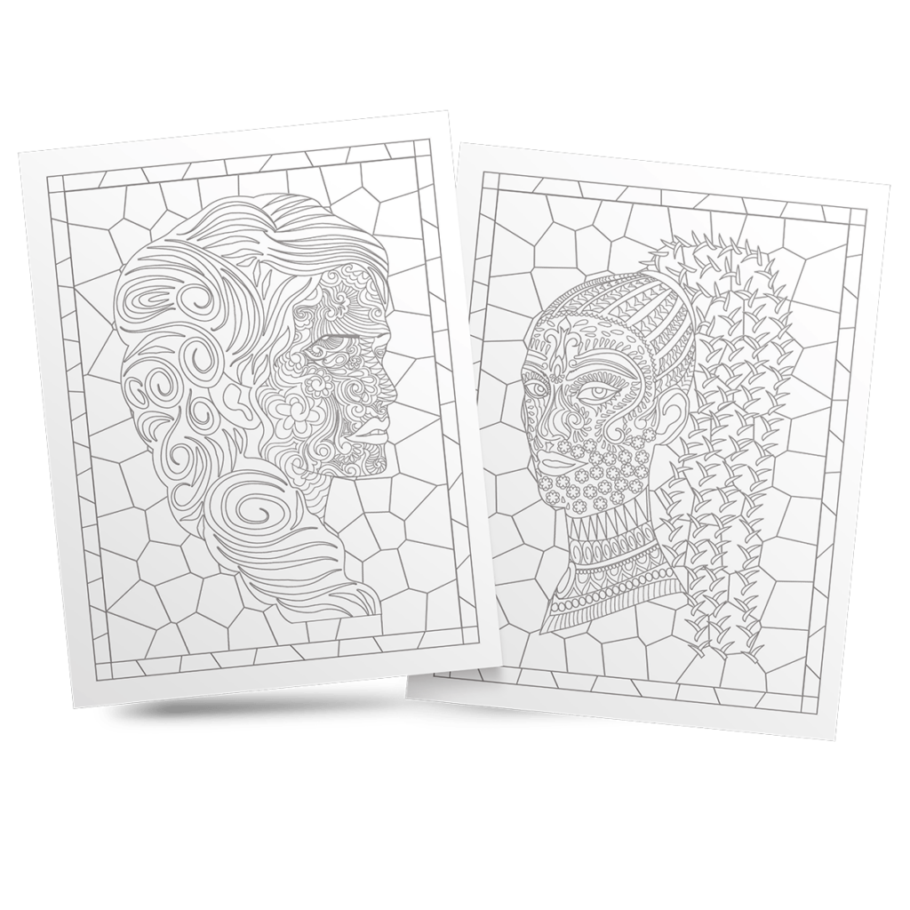 Stained Glass Face and Hair Coloring Book