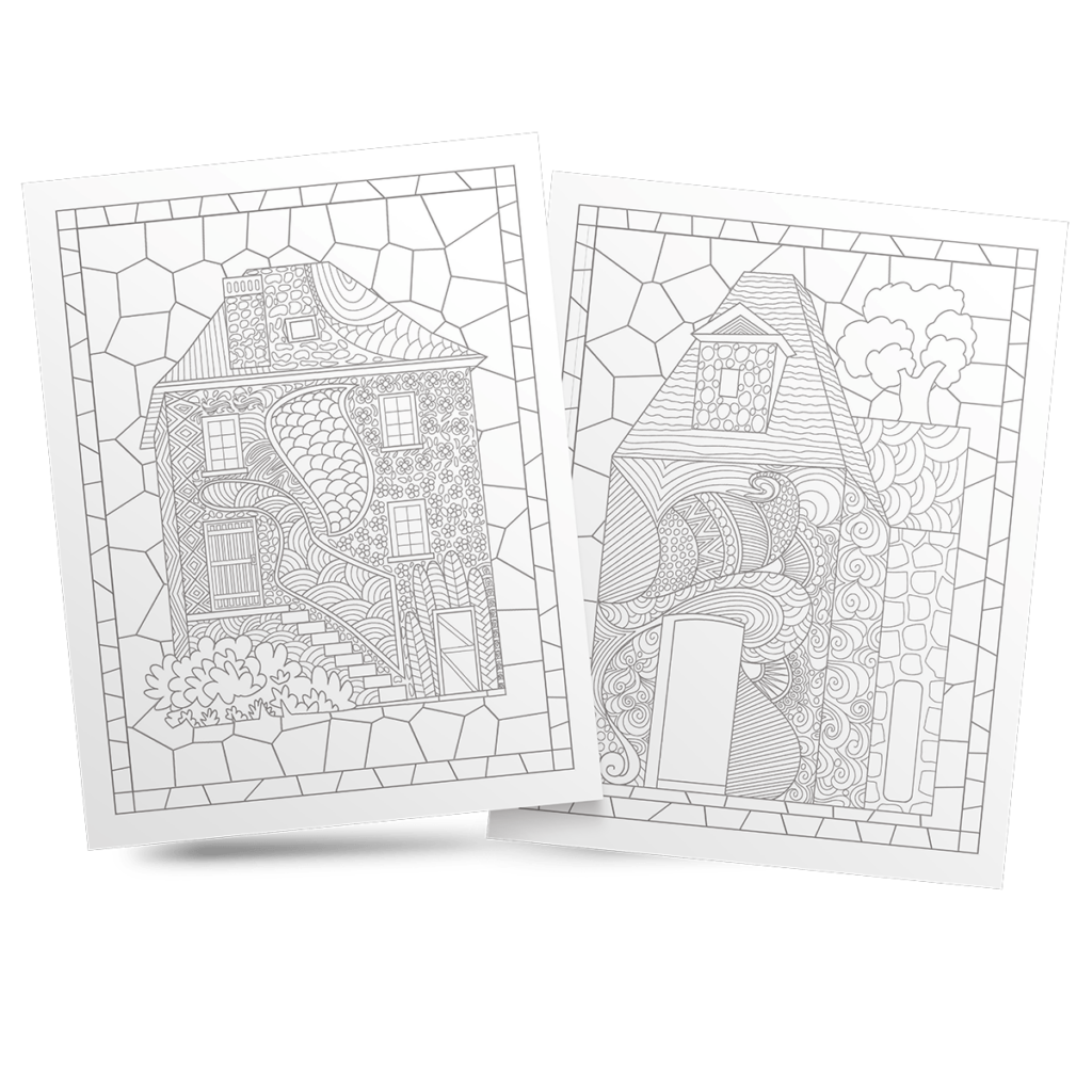 Stained Glass House Coloring Book