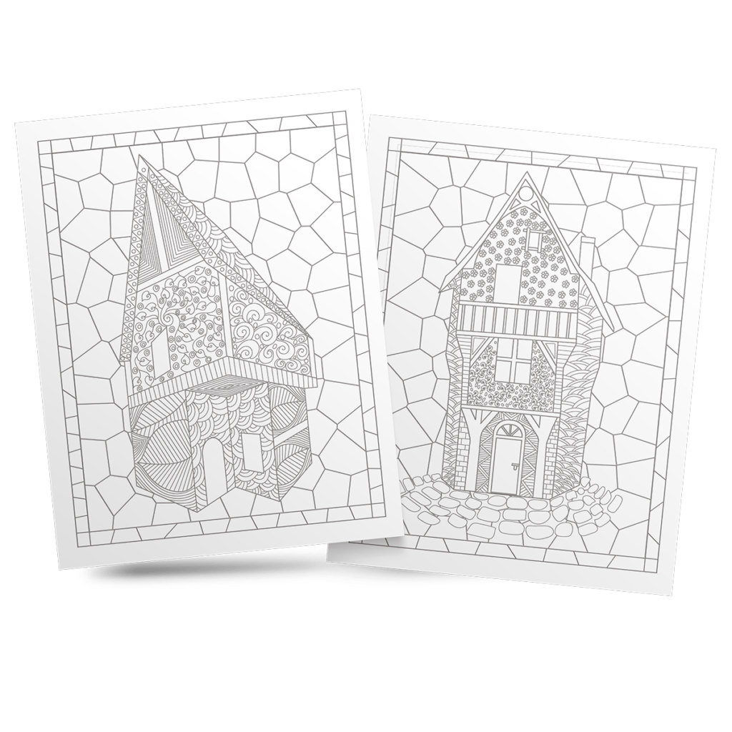 Stained Glass Rustic House Coloring Book