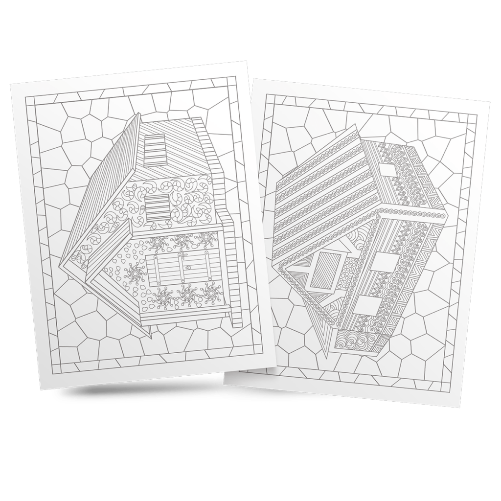 Stained Glass Rustic House Coloring Book