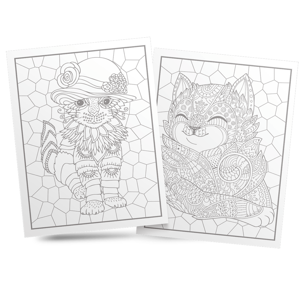 Stained Glass Cat Coloring Book for Seniors