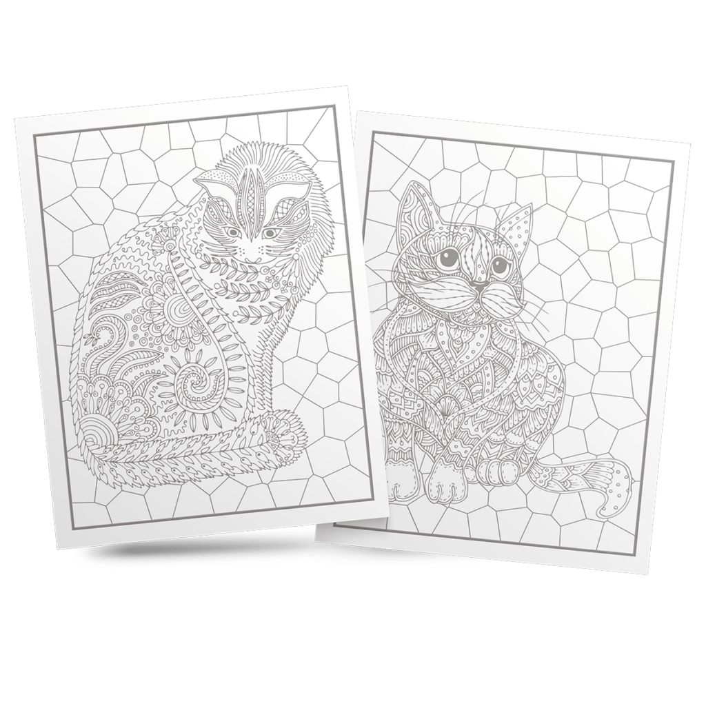 Stained Glass Cat Coloring Book for Seniors