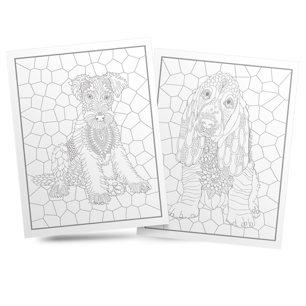 Stained Glass Dog Coloring Book for Seniors