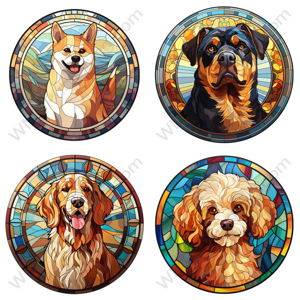 Stain Glass Dogs Set 3