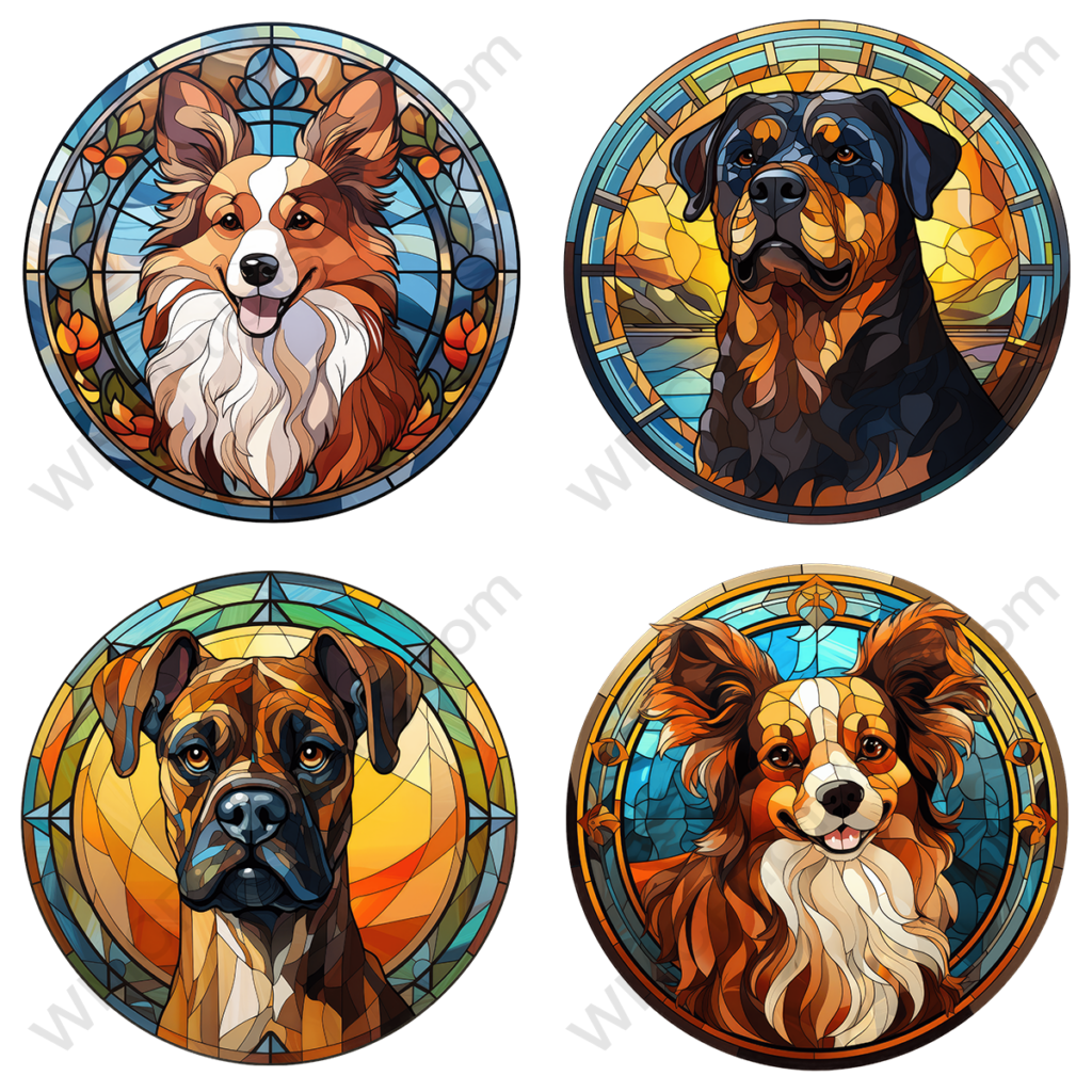 Stain Glass Dogs Set 3