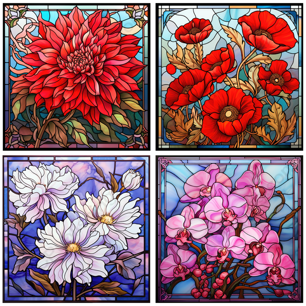 Stain Glass Flowers Set 2