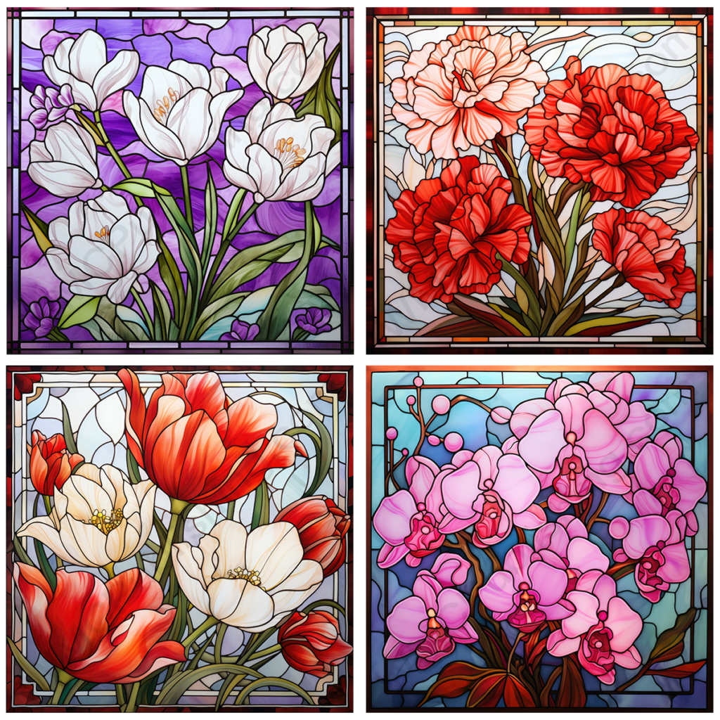 Stain Glass Flowers Set 2