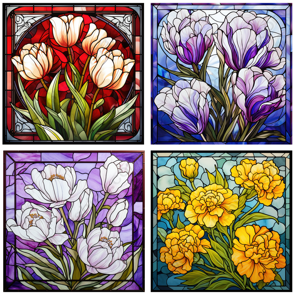 Stain Glass Flowers Set 3