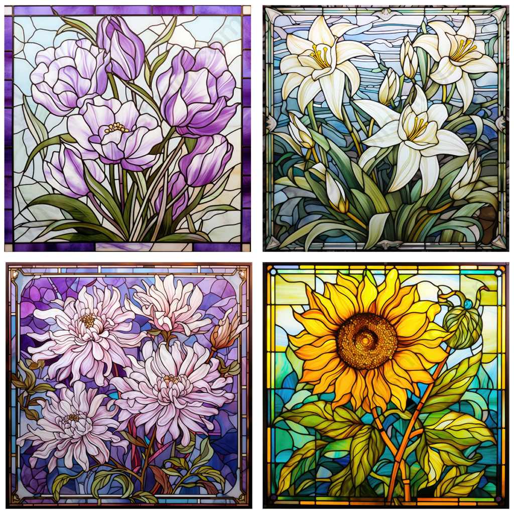 Stain Glass Flowers Set 3