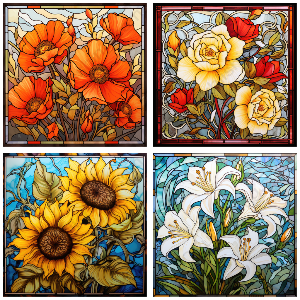 Stain Glass Flowers Set 4