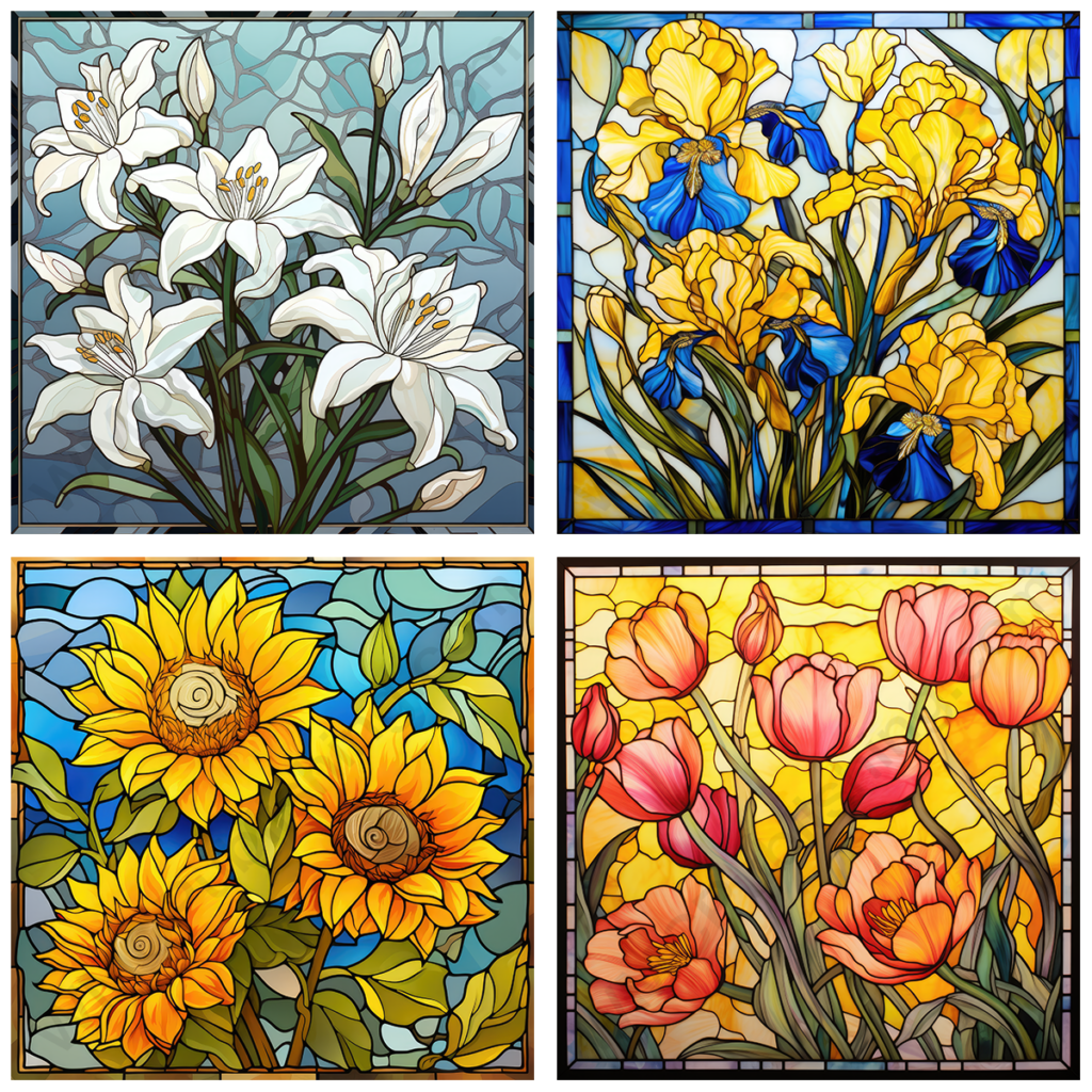 Stain Glass Flowers Set 4