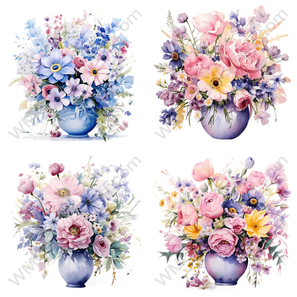 Vase of Pastel Watercolor Flowers