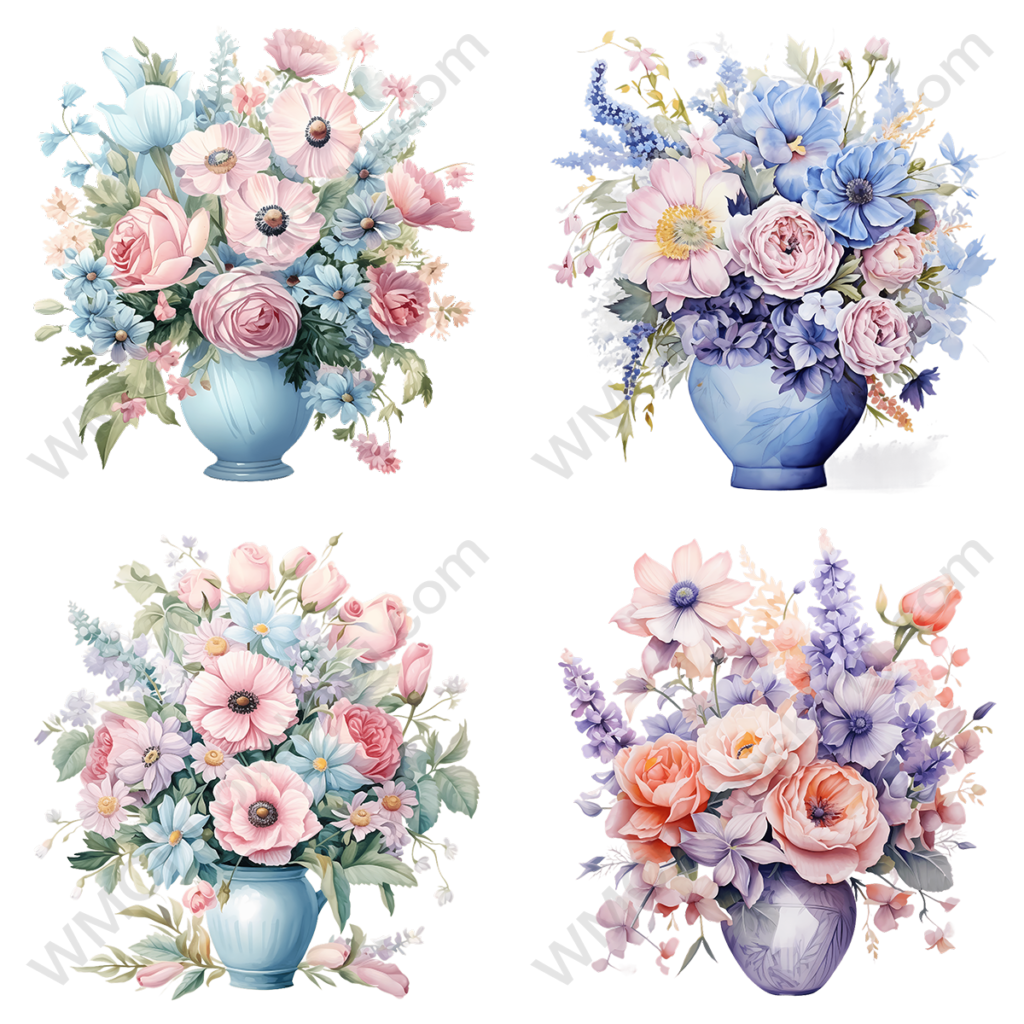 Vase of Pastel Watercolor Flowers