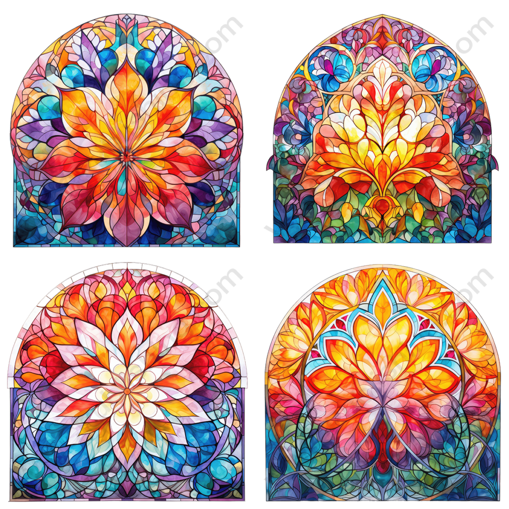 Vibrant Stained Glass Windows Set 10