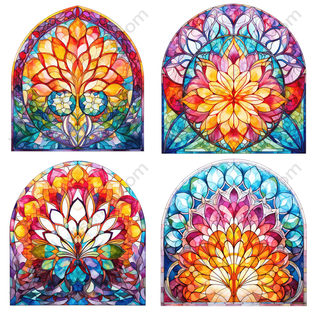 Vibrant Stained Glass Windows Set 10