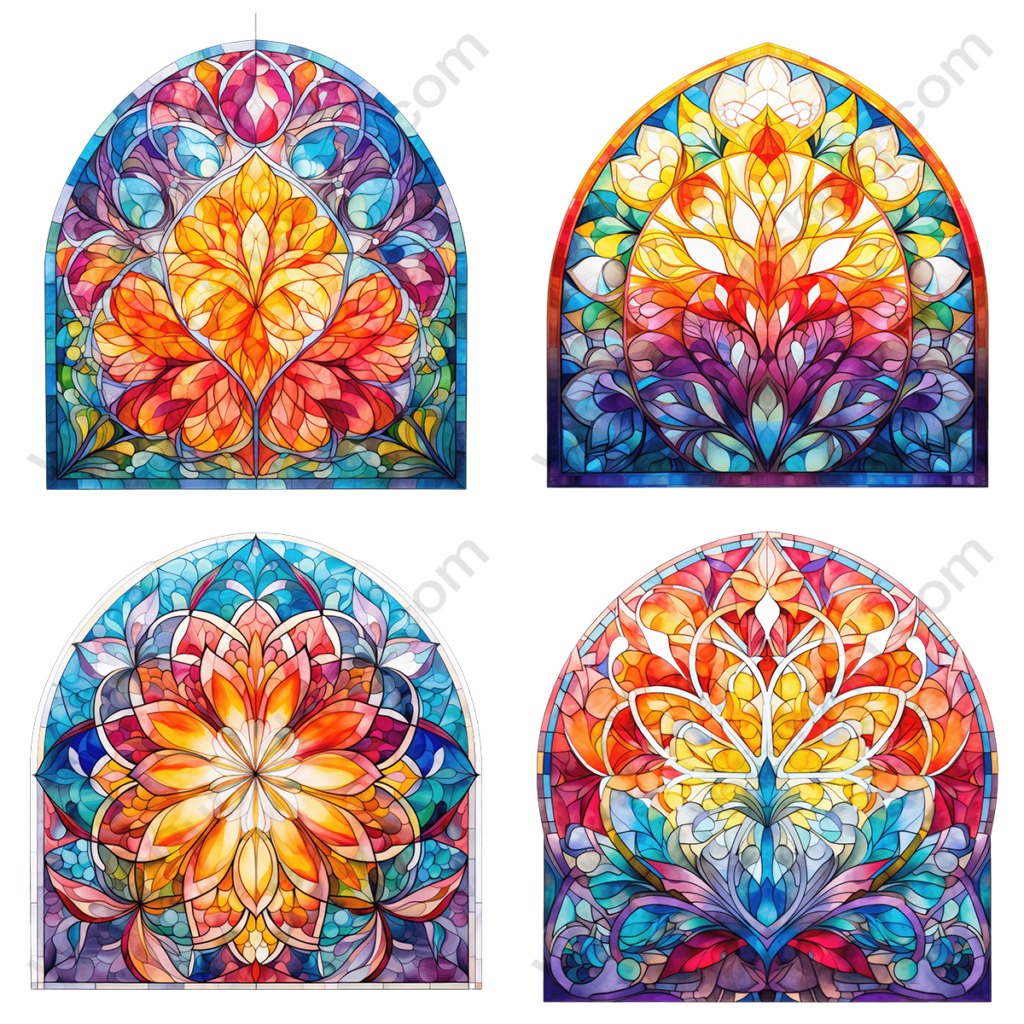 Vibrant Stained Glass Windows Set 8