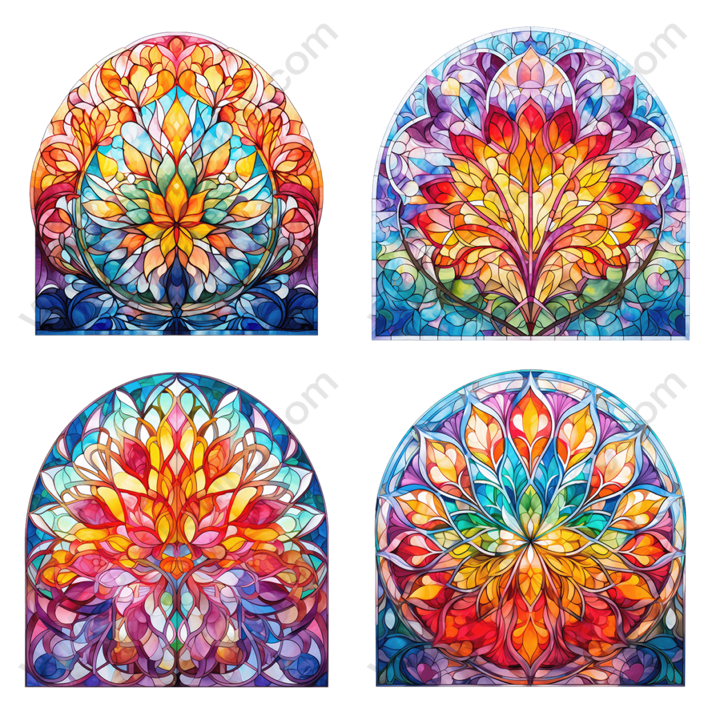 Vibrant Stained Glass Windows Set 8