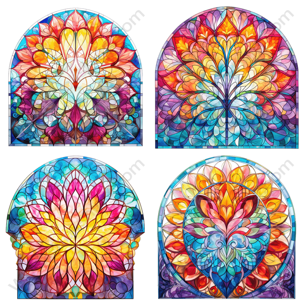 Vibrant Stained Glass Windows Set 9