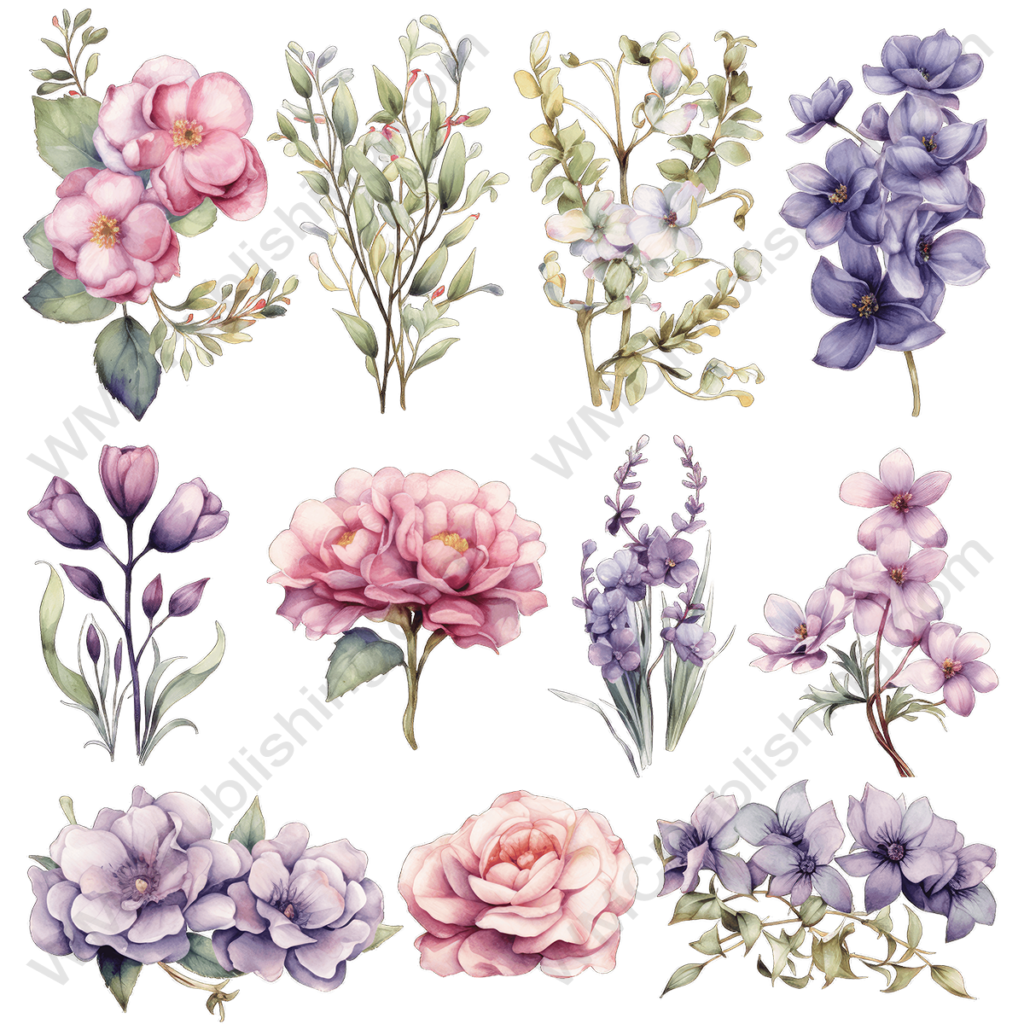 Victorian Watercolor Floral Elements Set 1