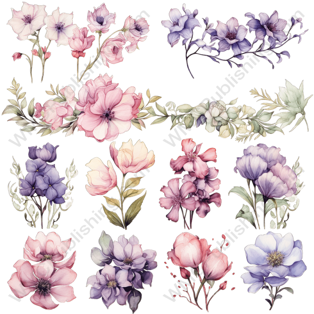 Victorian Watercolor Floral Elements Set 1