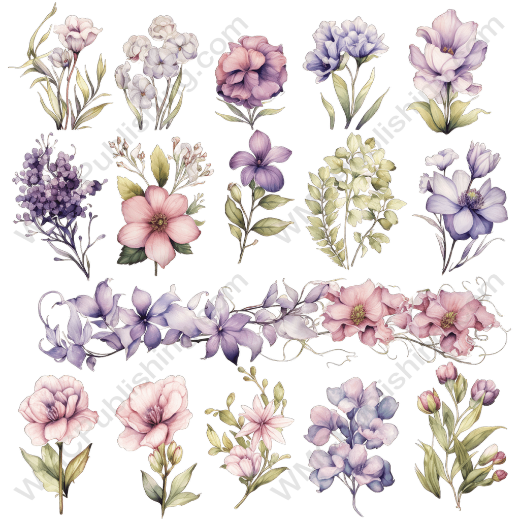 Victorian Watercolor Floral Elements Set 2