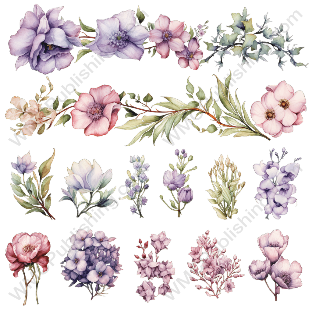 Victorian Watercolor Floral Elements Set 2