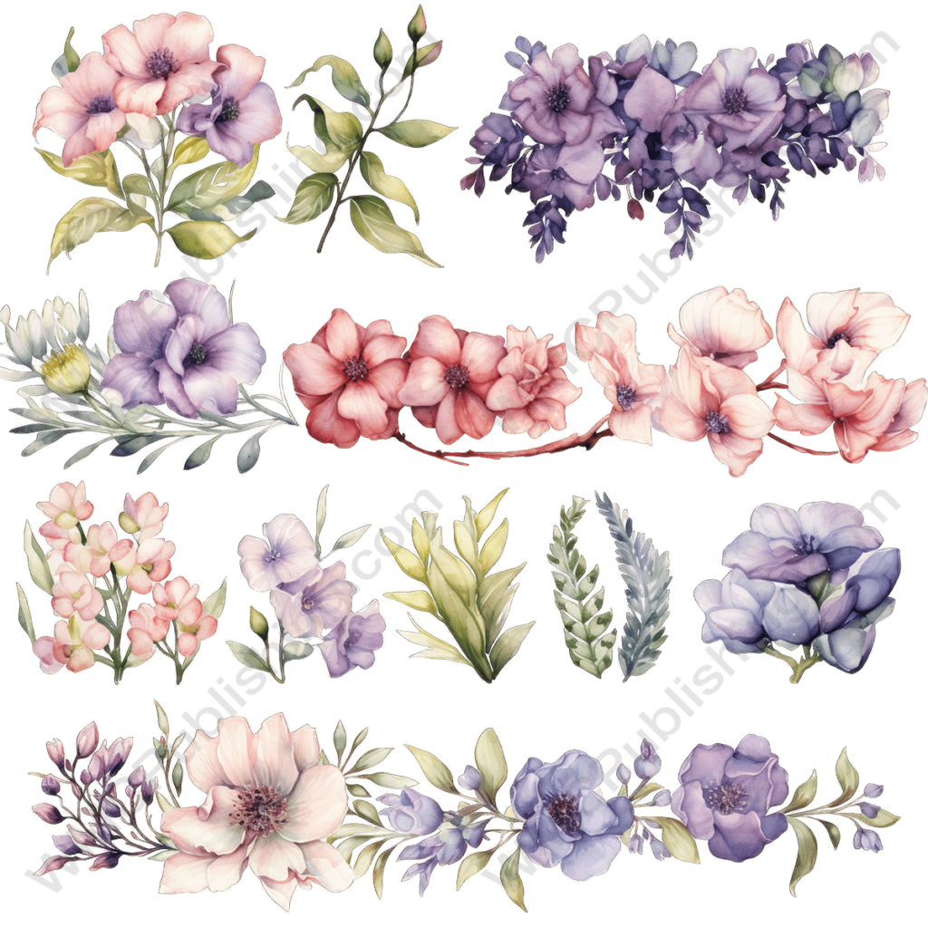 Victorian Watercolor Floral Elements Set 3