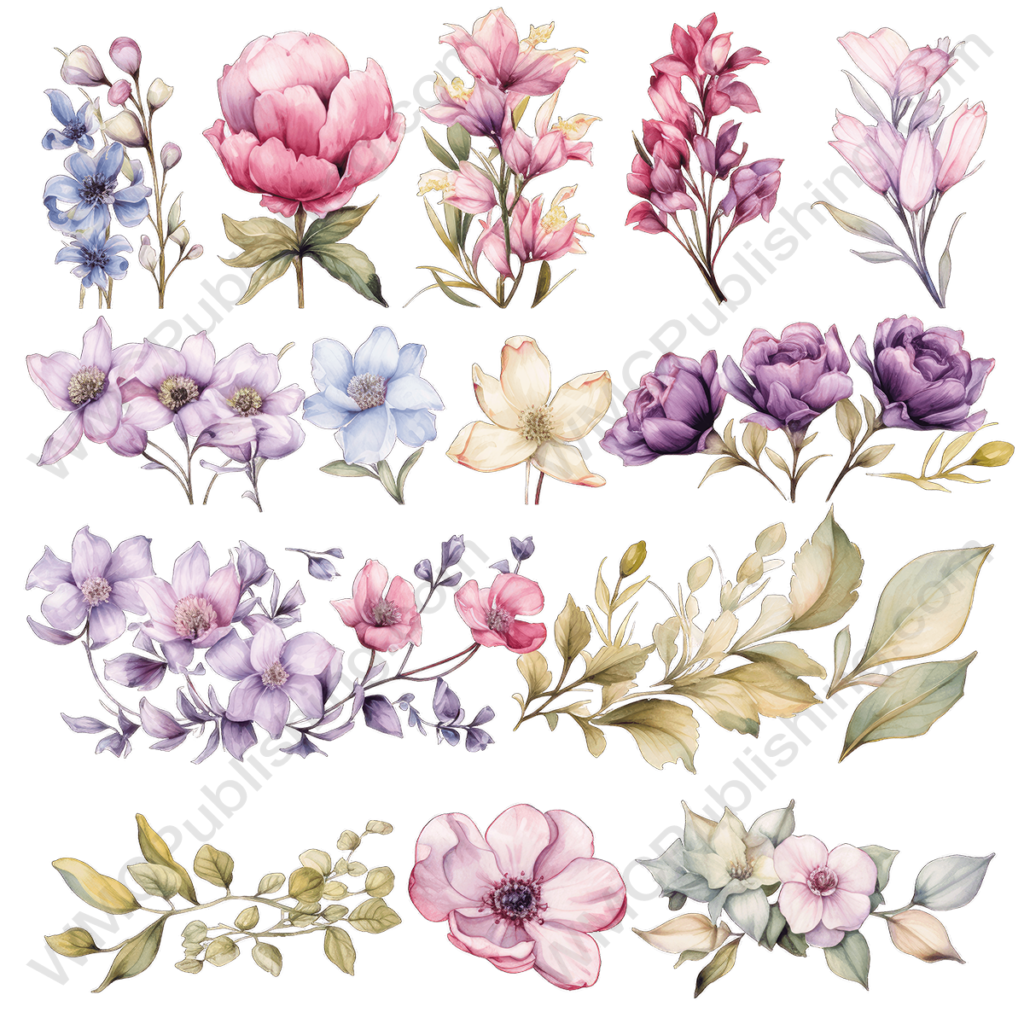 Victorian Watercolor Floral Elements Set 3