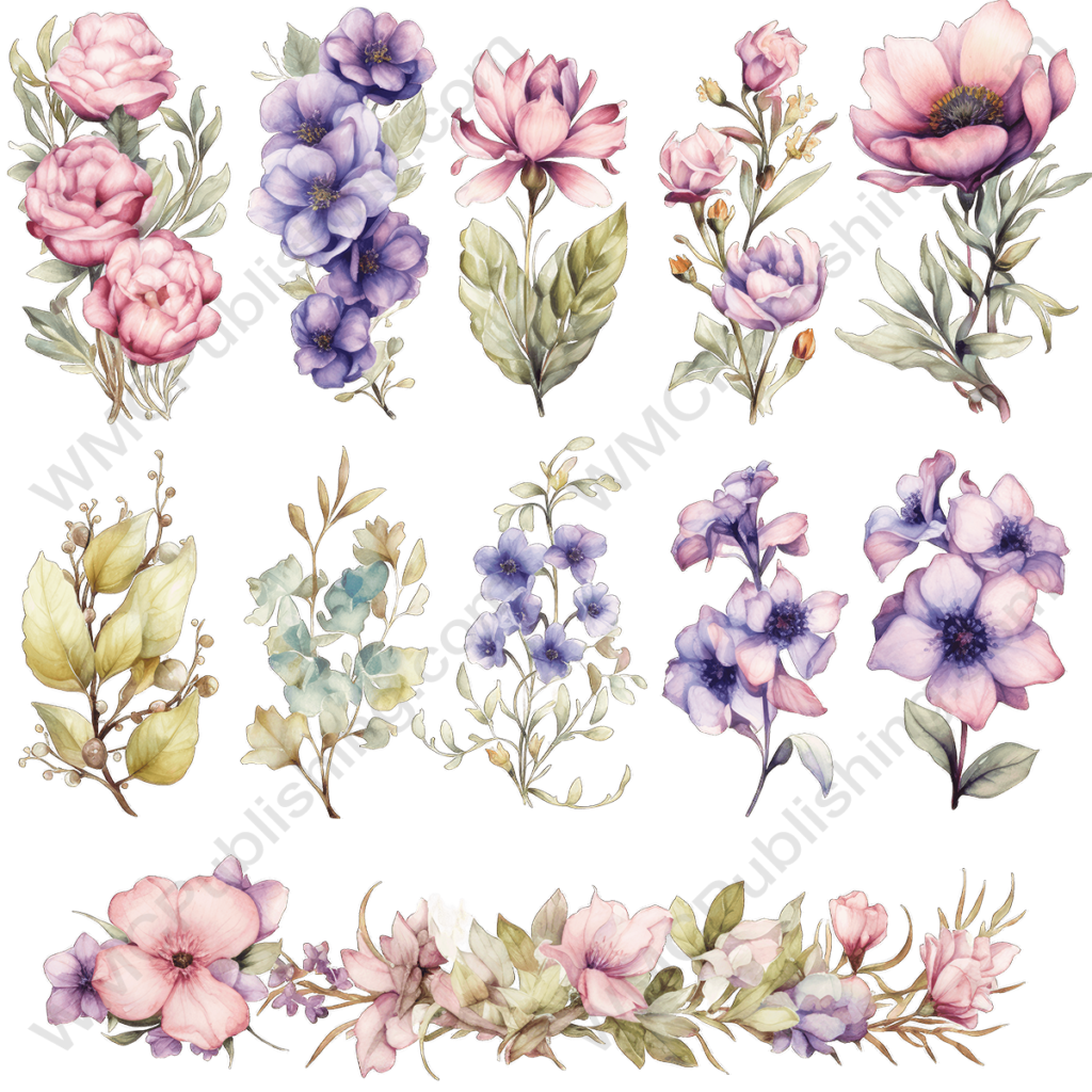 Victorian Watercolor Floral Elements Set 4