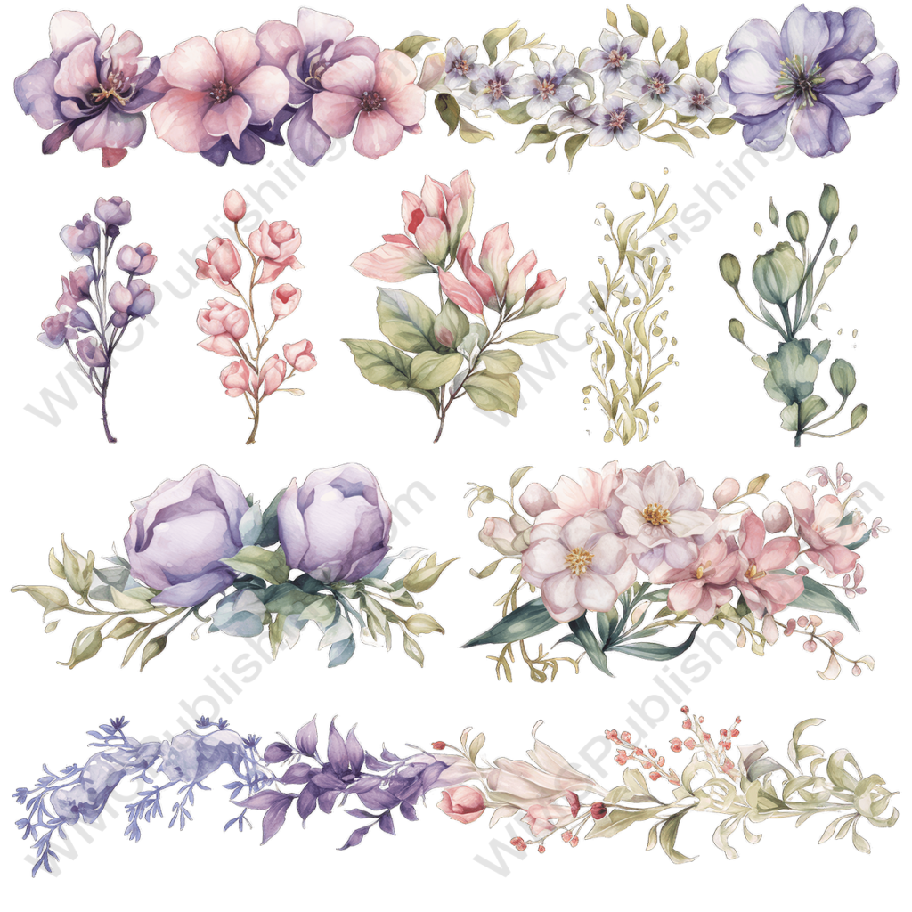 Victorian Watercolor Floral Elements Set 4