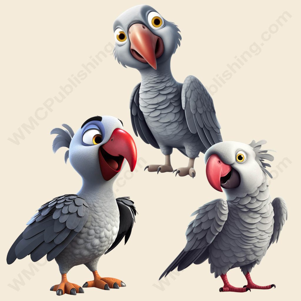 Cartoon African Grey Parrot